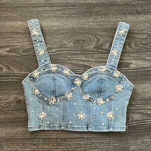 Denim Embroidered Corset